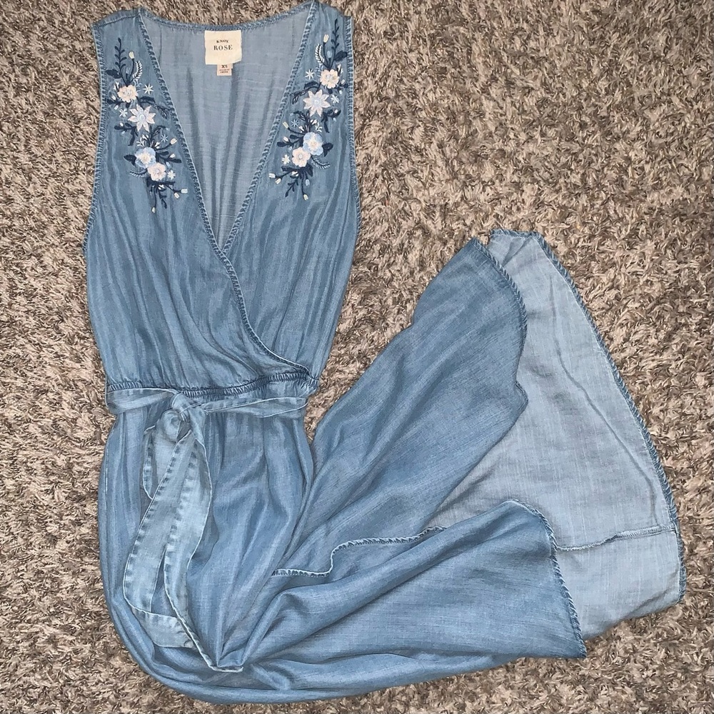 Knox Rose Embroidered Midi Denim Wrap Dress XS